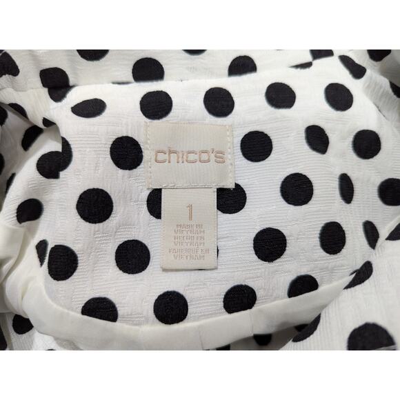Chico's sz 1 Jacket white with black polka dots buttons lightweight 4240 - Picture 5 of 6